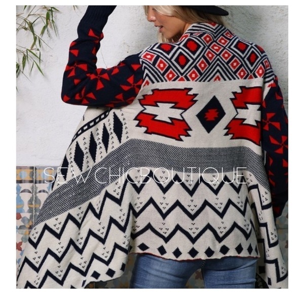 Tribal Pattern Open Front Midi Cardigan - Picture 2 of 8